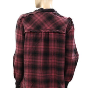 Free People We The Free Cardi Plaid Shirt Tunic Top XS