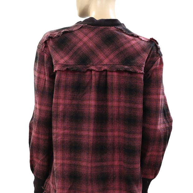 Free People We The Free Cardi Plaid Shirt Tunic Top XS