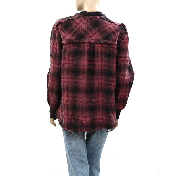 Free People We The Free Cardi Plaid Shirt Tunic Top XS