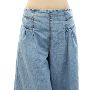 Free People Denim Smocked Capri Pants S
