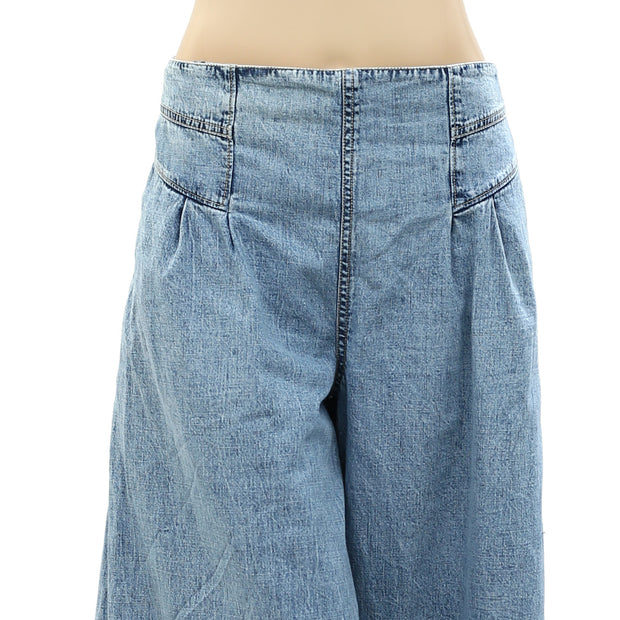Free People Denim Smocked Capri Pants S