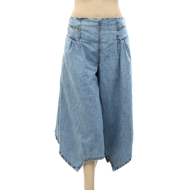Free People Denim Smocked Capri Pants S