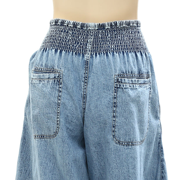 Free People Denim Smocked Capri Pants S