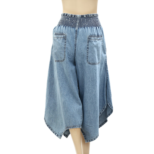 Free People Denim Smocked Capri Pants S
