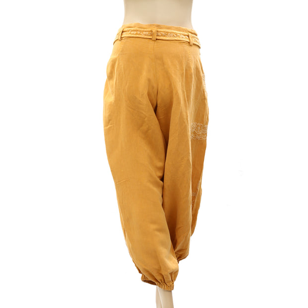 By Anthropologie Embroidered Parachute Pants L