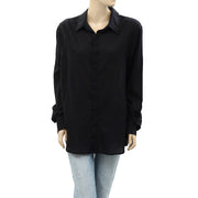 Nili Lotan Buttondown Cotton Solid Voile Shirt Tunic Top L