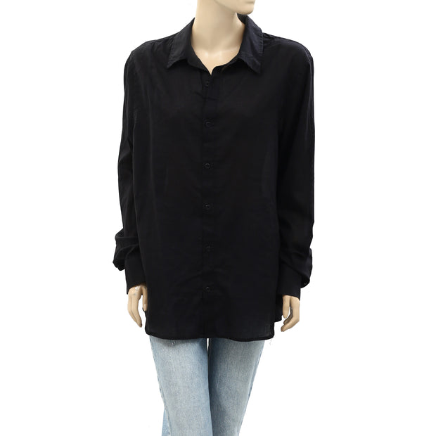 Nili Lotan Buttondown Cotton Solid Voile Shirt Tunic Top L