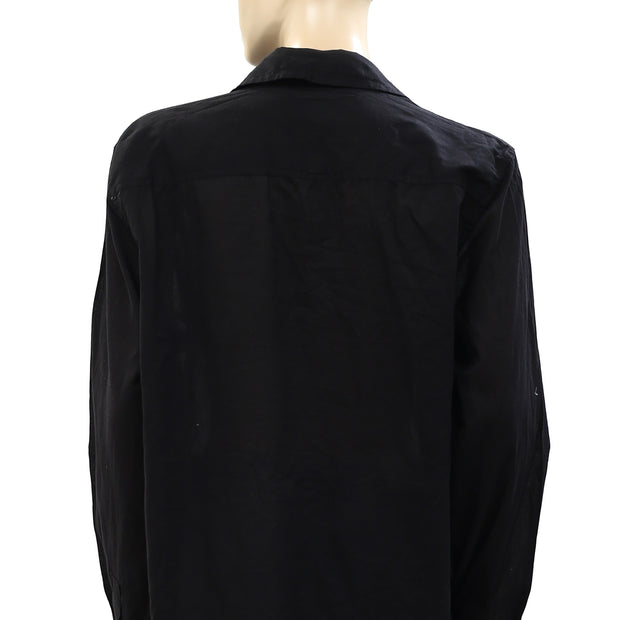 Nili Lotan Buttondown Cotton Solid Voile Shirt Tunic Top L