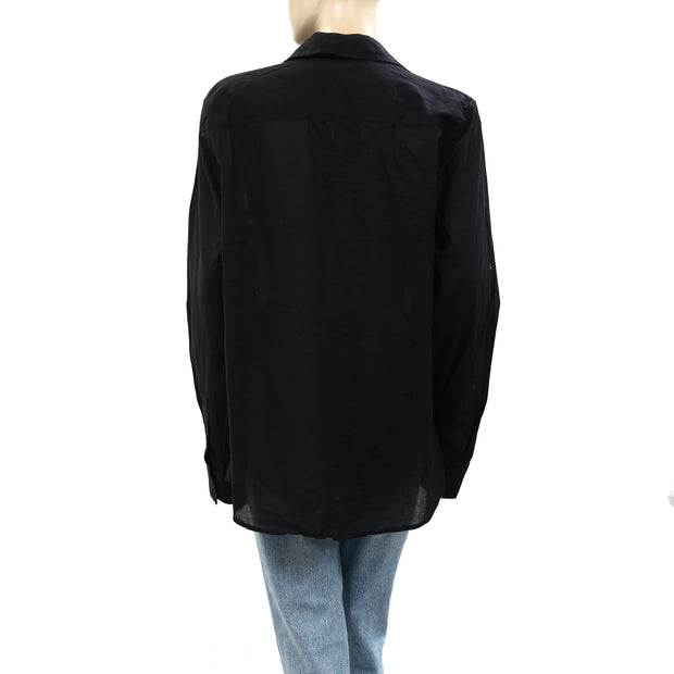 Nili Lotan Buttondown Cotton Solid Voile Shirt Tunic Top L