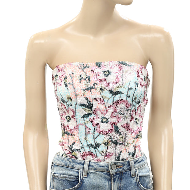 Intimately Free People Floral Sequin Tube Bodysuit Top S