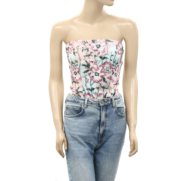 Intimately Free People Floral Sequin Tube Bodysuit Top S