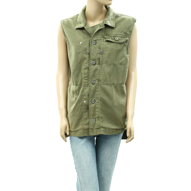 Free People Buttondown Floral Embroidered jacket Vest Top