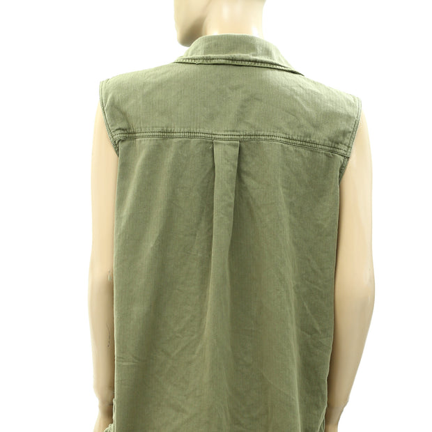 Free People Buttondown Floral Embroidered jacket Vest Top