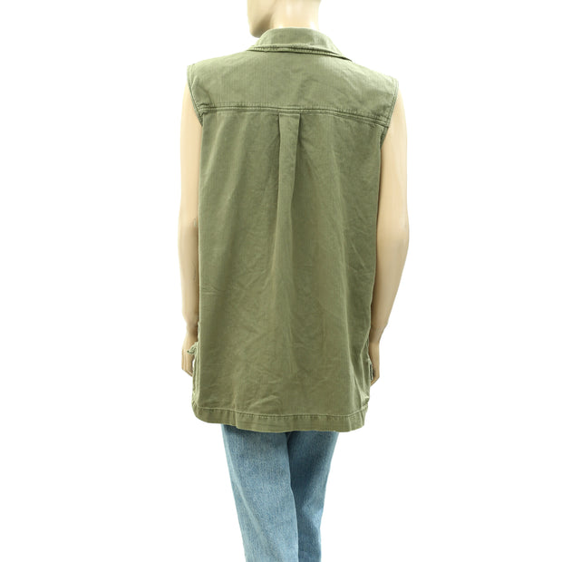 Free People Buttondown Floral Embroidered jacket Vest Top