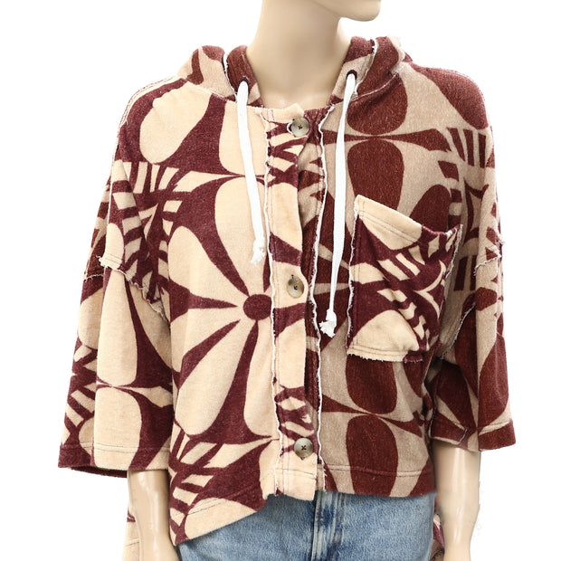 Free People We The Free Terry Cardi Hoodie Pullover Top L