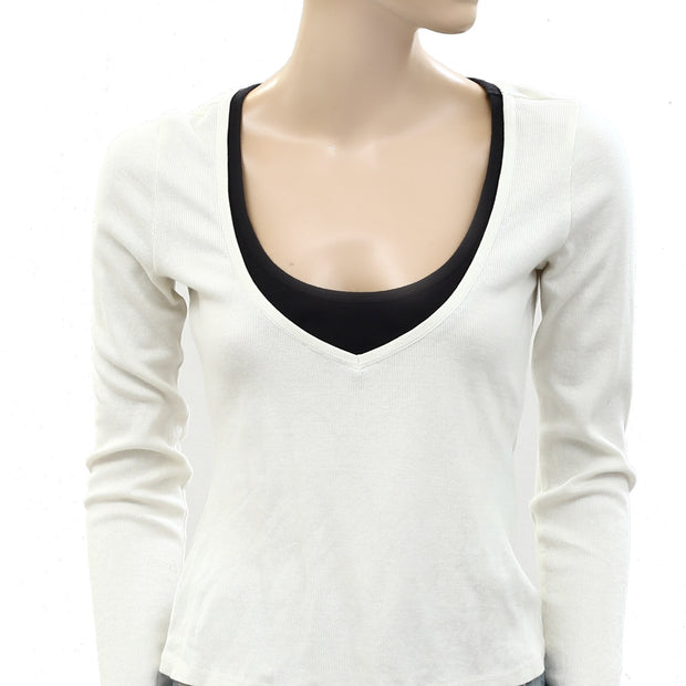 Pilcro Anthropologie Long-Sleeve Layered Ribbed Tee Blouse Top