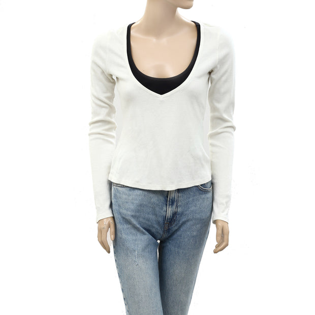 Pilcro Anthropologie Long-Sleeve Layered Ribbed Tee Blouse Top