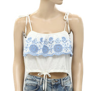 Lucky Brand Floral Eyelet Embroidered Cropped Blouse Top S