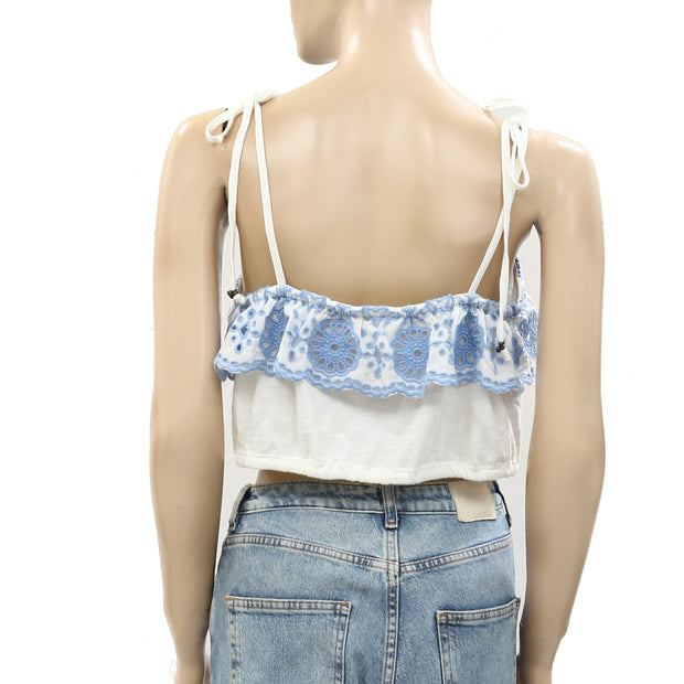 Lucky Brand Floral Eyelet Embroidered Cropped Blouse Top S