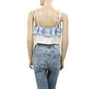 Lucky Brand Floral Eyelet Embroidered Cropped Blouse Top S