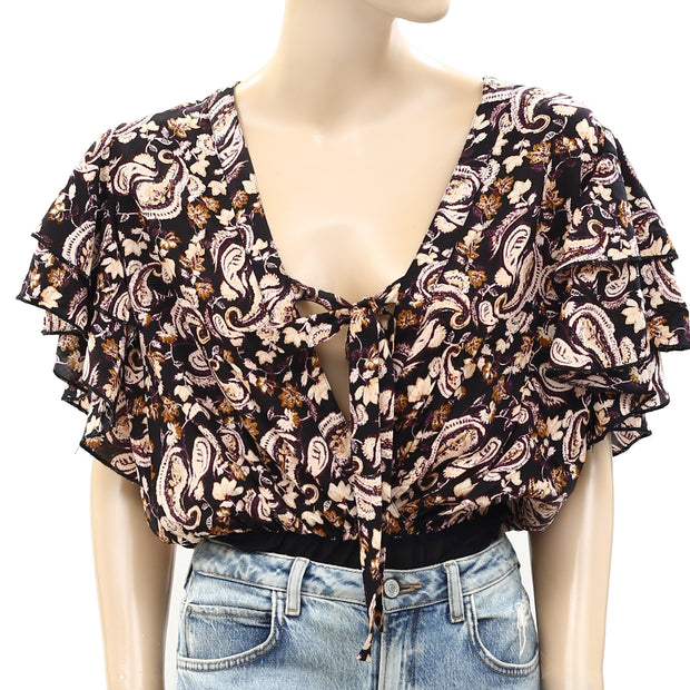 Intimately Free People Call Me Later Printed Bodysuit Top S