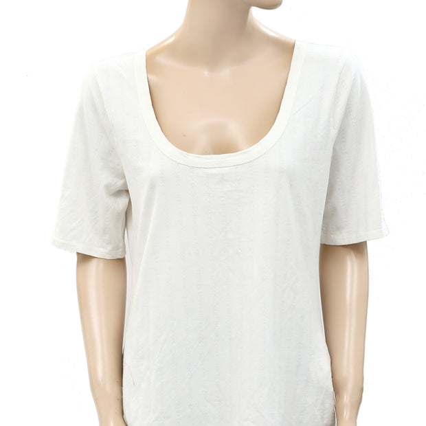 Anthropologie Pilcro Pointelle Scoop-Neck Tee Blouse Top