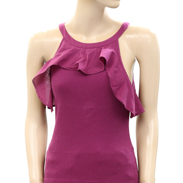 Maeve Anthropologie Ruffled Rib Halter Tank Blouse Top S
