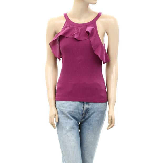 Maeve Anthropologie Ruffled Rib Halter Tank Blouse Top S