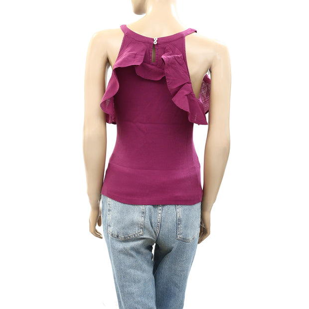 Maeve Anthropologie Ruffled Rib Halter Tank Blouse Top S