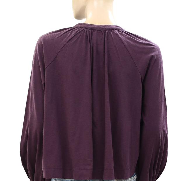 Maeve Anthropologie Split-Neck Pleated Blouse Long Sleeve Top