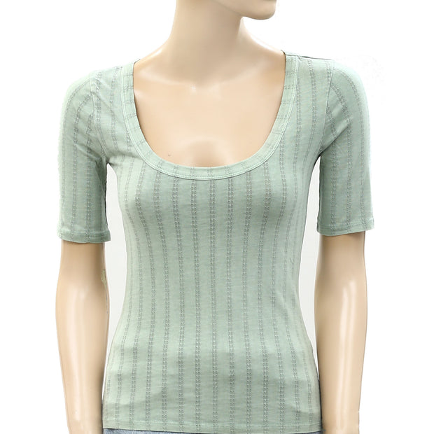 Anthropologie Pilcro Pointelle Scoop-Neck Tee Blouse Top
