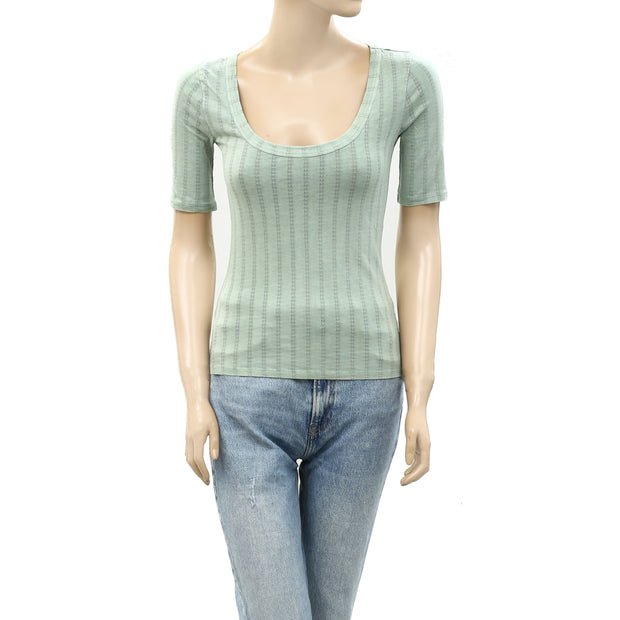 Anthropologie Pilcro Pointelle Scoop-Neck Tee Blouse Top