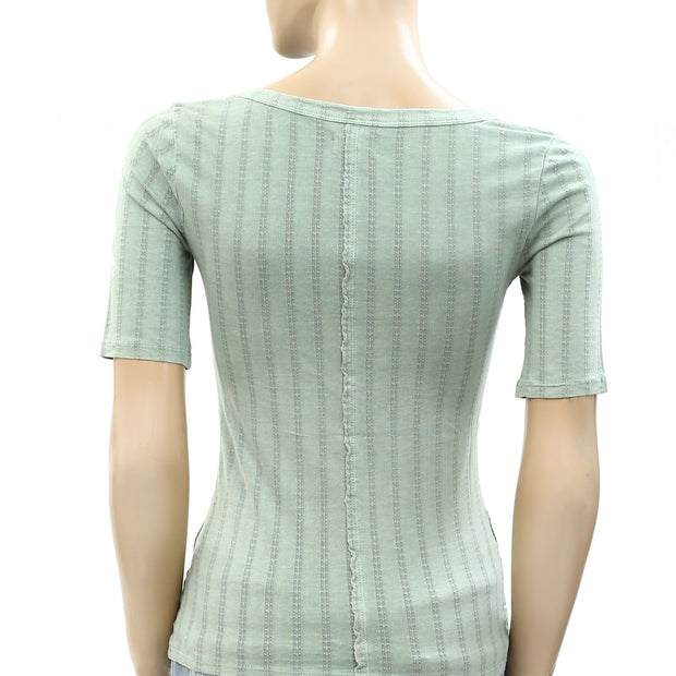 Anthropologie Pilcro Pointelle Scoop-Neck Tee Blouse Top