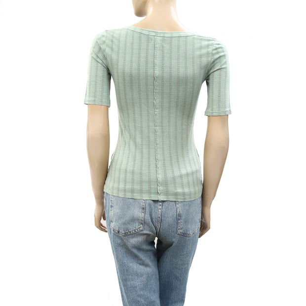 Anthropologie Pilcro Pointelle Scoop-Neck Tee Blouse Top
