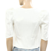 By Anthropologie Puff-Sleeve Structured V-Neck Tee Blouse Top