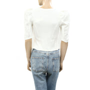By Anthropologie Puff-Sleeve Structured V-Neck Tee Blouse Top