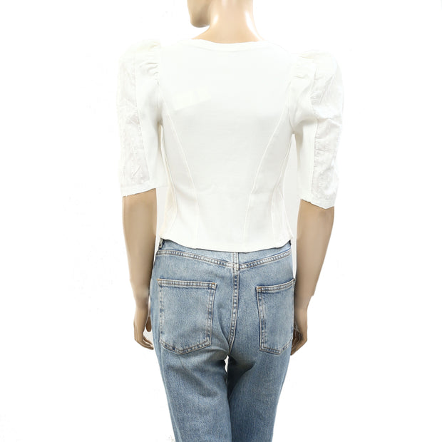 By Anthropologie Puff-Sleeve Structured V-Neck Tee Blouse Top