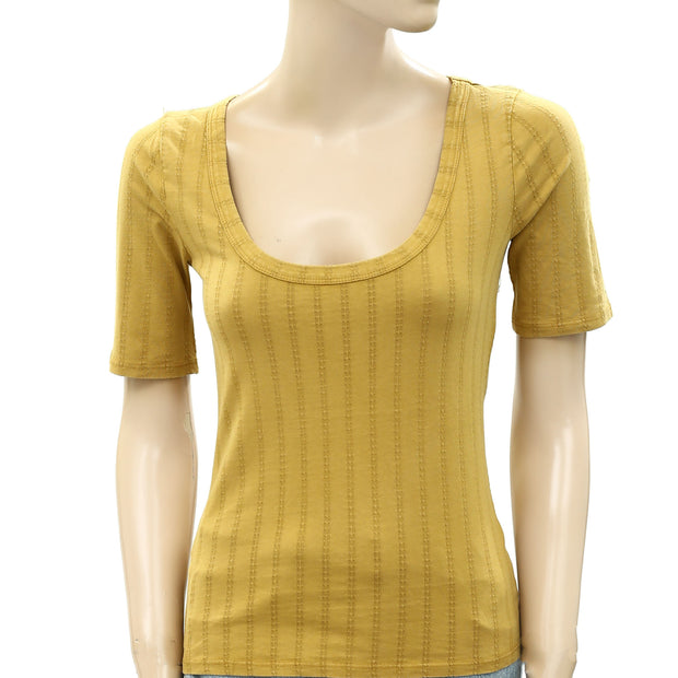 Anthropologie Pilcro Pointelle Scoop-Neck Tee Blouse Top