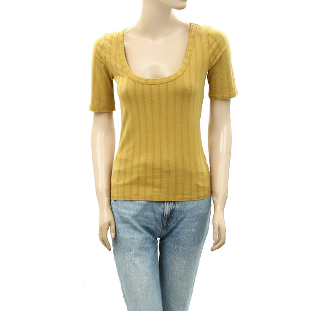 Anthropologie Pilcro Pointelle Scoop-Neck Tee Blouse Top