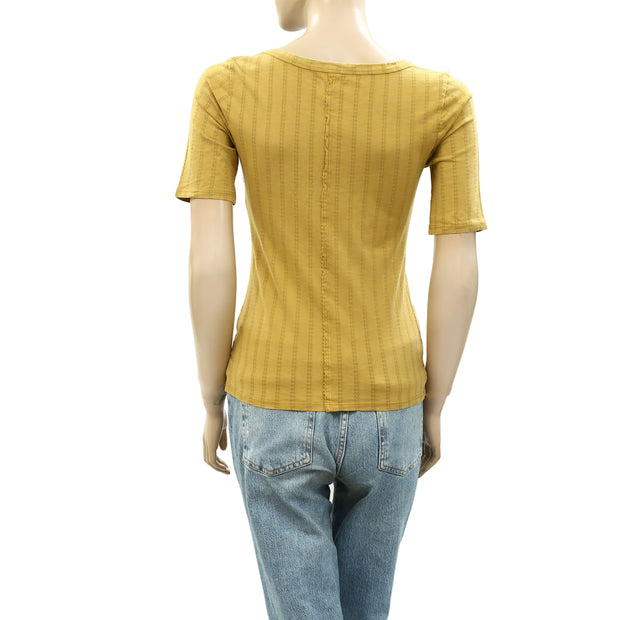 Anthropologie Pilcro Pointelle Scoop-Neck Tee Blouse Top