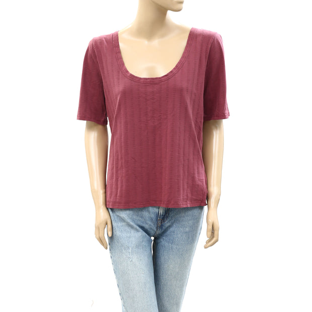Anthropologie Pilcro Pointelle Scoop-Neck Tee Blouse Top