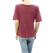Anthropologie Pilcro Pointelle Scoop-Neck Tee Blouse Top