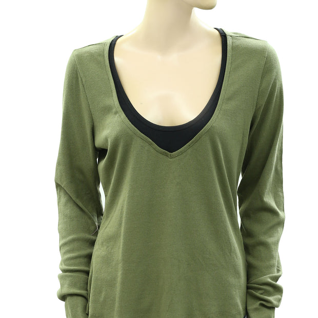 Pilcro Anthropologie Long-Sleeve Layered Ribbed Tee Blouse Top