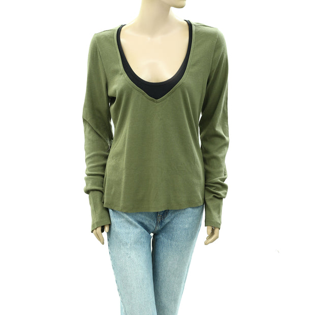 Pilcro Anthropologie Long-Sleeve Layered Ribbed Tee Blouse Top