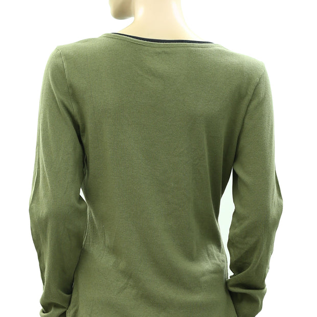 Pilcro Anthropologie Long-Sleeve Layered Ribbed Tee Blouse Top