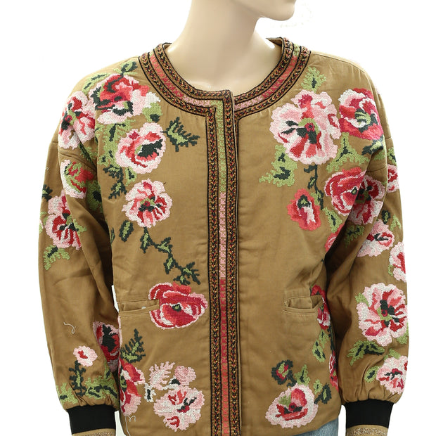 Anthropologie Maeve Needlepoint Bomber Jacket Top S