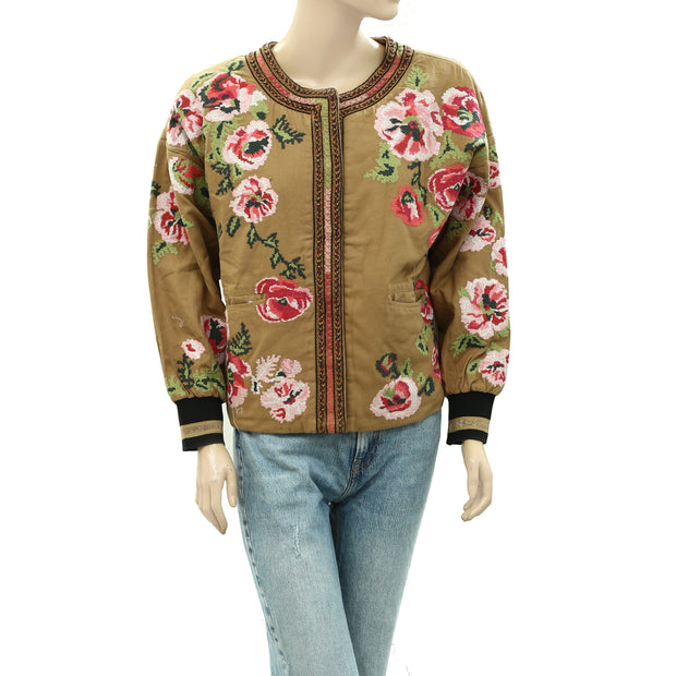 Anthropologie Maeve Needlepoint Bomber Jacket Top S