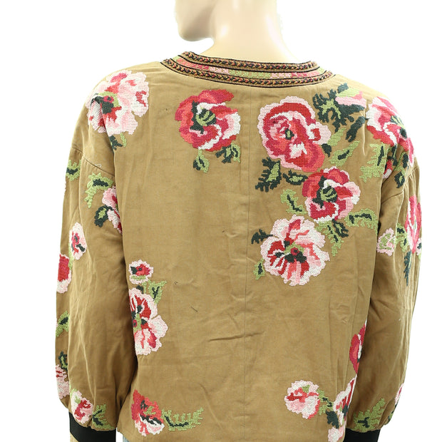 Anthropologie Maeve Needlepoint Bomber Jacket Top S