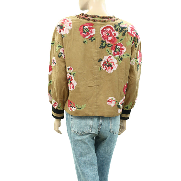 Anthropologie Maeve Needlepoint Bomber Jacket Top S