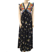 By Anthropologie Printed V-Neck Maxi Dress S